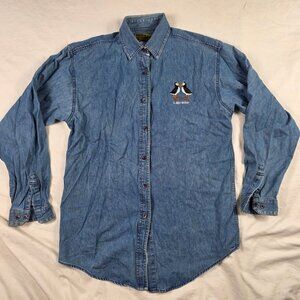Rivers End Mens Medium Blue Denim Shirt Labrador Embroidered Long Sleeve Casual
